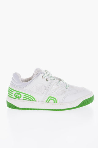Faux Leather and Fabric Low Top Sneakers with Fluo Details