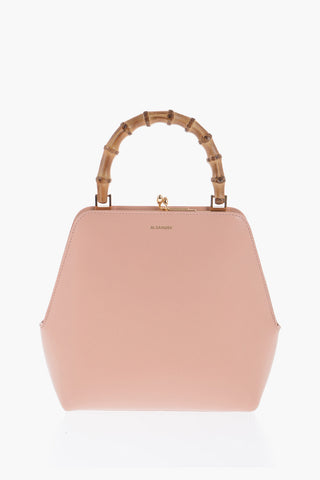 Borsa A Mano In pelle Con Manico In Bambù