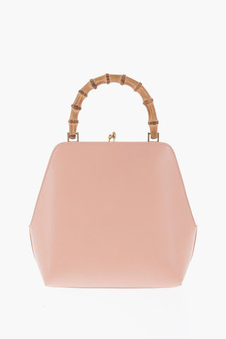 Borsa A Mano In pelle Con Manico In Bambù