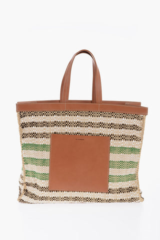  Raffia Tote Bag With Leather Details 