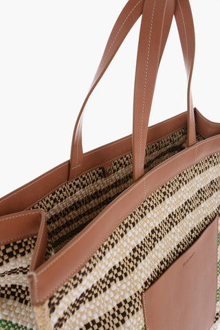 Borsa Tote In Raffia Con dettagli In pelle