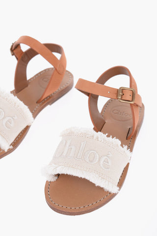 Leather and Cotton Sandals with Fringes