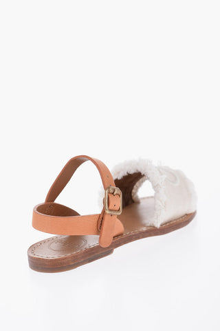 Leather and Cotton Sandals with Fringes