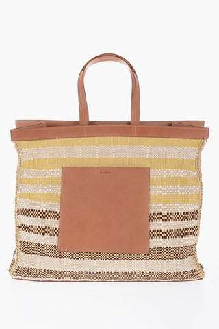 Borsa Tote In Raffia Con dettagli In pelle
