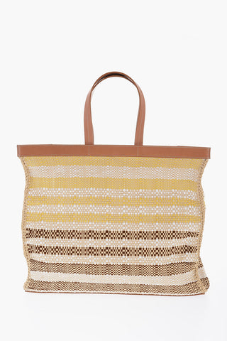 Borsa Tote In Raffia Con dettagli In pelle