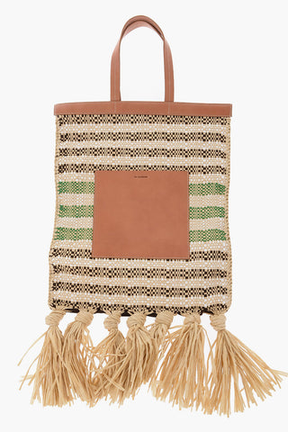 Raffia Tote Bag With Leather Details 