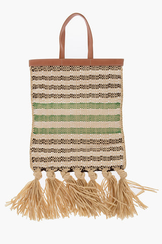  Borsa Tote In Raffia Con dettagli In pelle 