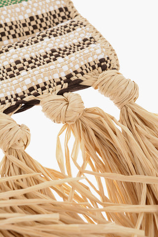  Borsa Tote In Raffia Con dettagli In pelle 