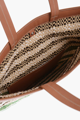  Borsa Tote In Raffia Con dettagli In pelle 