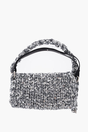 Gestrickte Schultertasche mit Pailletten