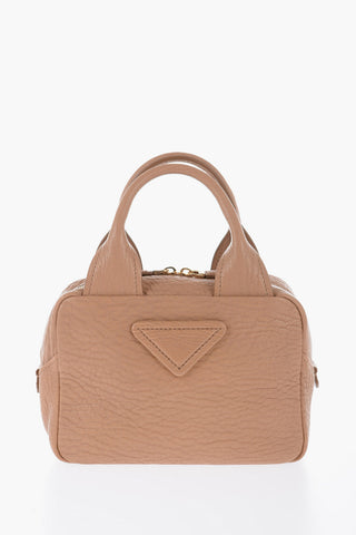 Textured Leather Handbag with Removable Shoulder Strap