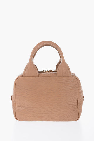 Textured Leather Handbag with Removable Shoulder Strap