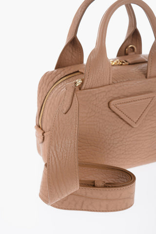 Textured Leather Handbag with Removable Shoulder Strap