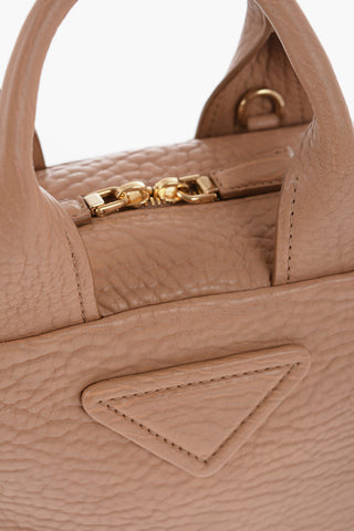Textured Leather Handbag with Removable Shoulder Strap