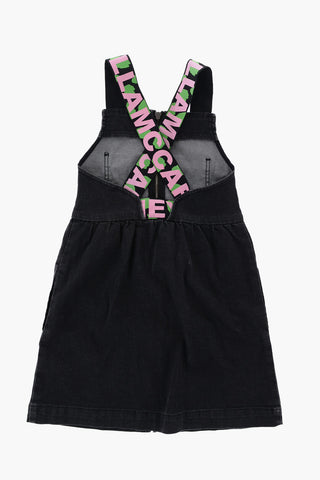 Denim Dress with Logo Straps