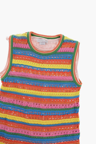 Vestito Girocollo in Crochet con Frange e Sottoveste Interna