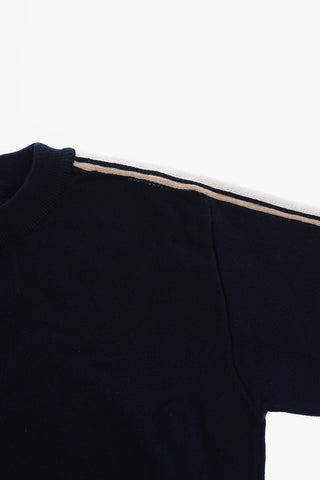 Maglia Girocollo in Cotone Leggero con Banda Laterale a Contrasto