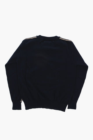 Lightweight Cotton Crew-neck Sweater with Contrasting Side Band