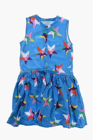 Patterned Flared Dress with Front Buttoning