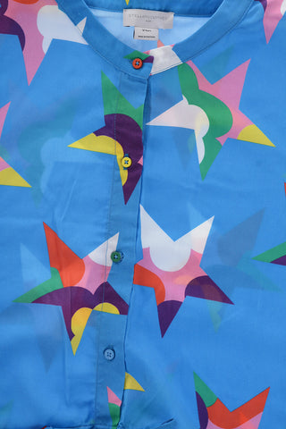 Patterned Flared Dress with Front Buttoning