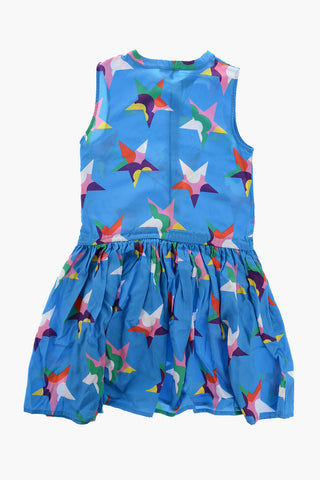 Patterned Flared Dress with Front Buttoning