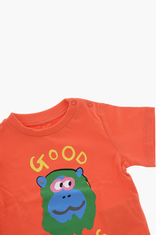 Solid Color Crew-neck T-Shirt with Front Print