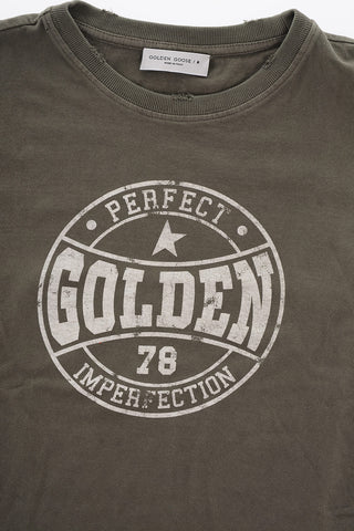 Vintage Effect Crew-neck T-Shirt with Printed Logo