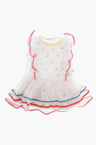Embroidered Tulle Cotton Dress with Shorts