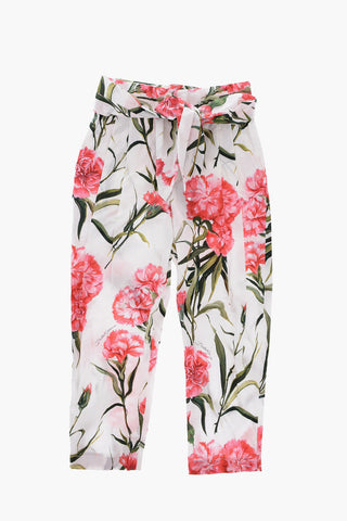 Pantaloni in Stampa Floreale con Cintura