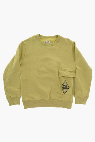 Solid Color Crew-neck Sweatshirt with Breast Pocket