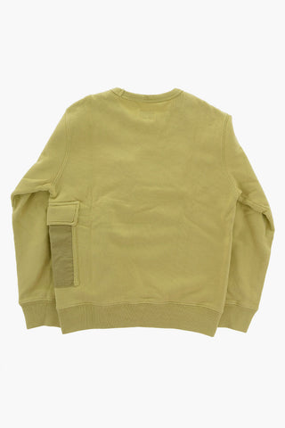 Solid Color Crew-neck Sweatshirt with Breast Pocket