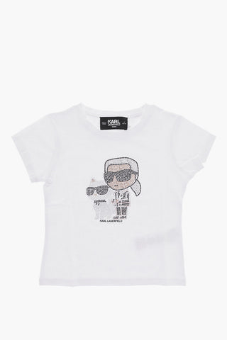 T- Shirt Girocollo con Logo in Strass