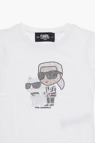 T- Shirt Girocollo con Logo in Strass