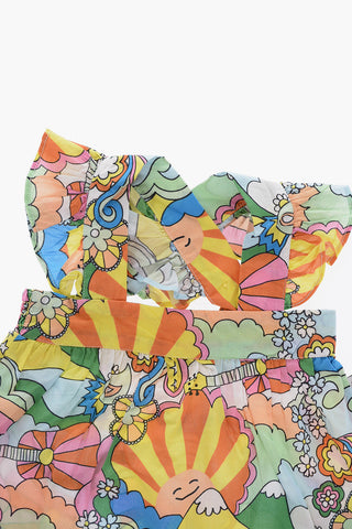 Set Vestito e Bloomer a Fantasia Floreale con Arricciature
