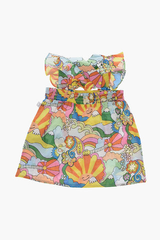 Set Vestito e Bloomer a Fantasia Floreale con Arricciature