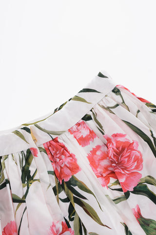 Floral-Printed Flared Skirt with Golden Zip