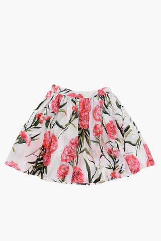 Floral-Printed Flared Skirt with Golden Zip