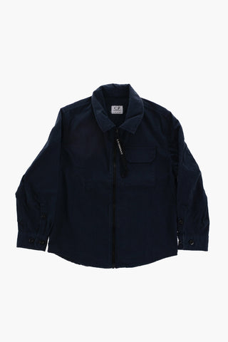 Solid Color Overshirt with Zip Closure and Breast Pocket