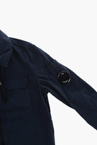 Solid Color Overshirt with Zip Closure and Breast Pocket