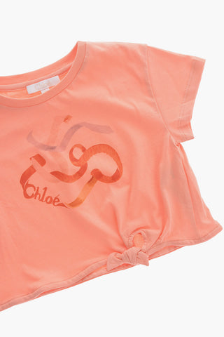 Crew-Neck T-Shirt with Front Knot