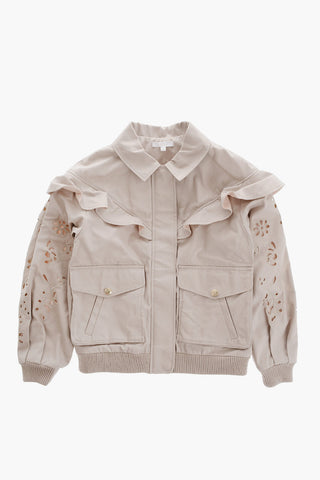 Bomber In Cotone Con Ricami E Volant