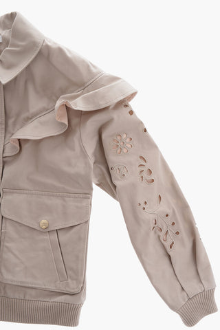 Embroidered Cotton Bomber With Ruffles