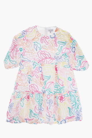 Embroidered Crew-neck Dress with 3/4 Sleeve