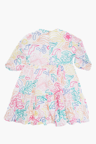 Embroidered Crew-neck Dress with 3/4 Sleeve