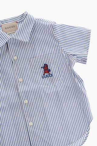 Camicia a Righe a Manica Corta con Taschino