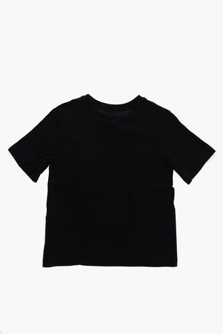 Solid Color Crew-neck T-Shirt with Silver-Tone Logo