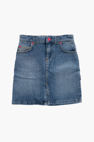 Gonna a Tubino in Denim con Spacco Frontale e sul Retro