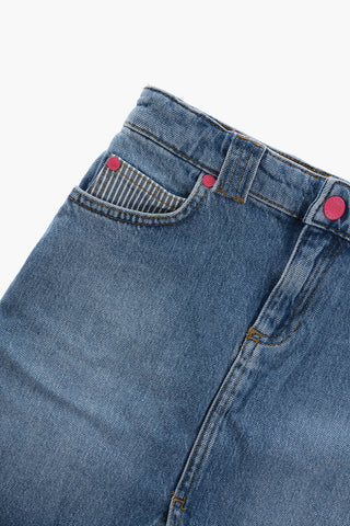 Gonna a Tubino in Denim con Spacco Frontale e sul Retro