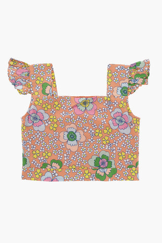 Floral-Printed Top with Ruffe Details