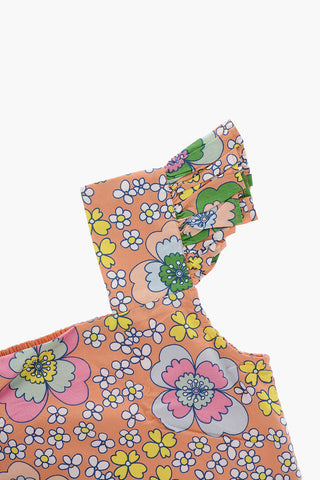 Floral-Printed Top with Ruffe Details